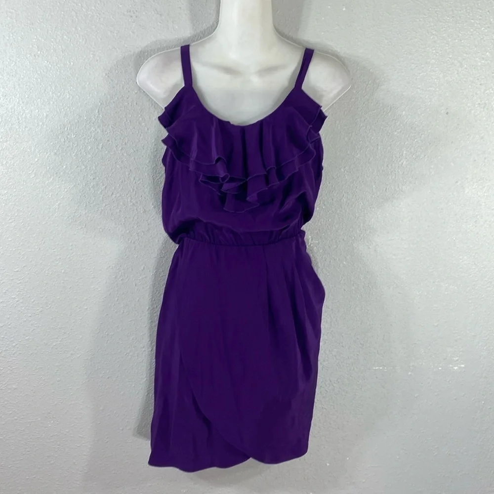 Amanda Uprichard Purple Silk Ruffle Blouson Tank Dress Medium M XX13